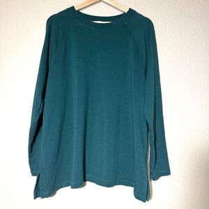 Eileen Fisher Deep Green Long Sleeve Sweatshirt Top Size L Tencel Organic Cotton